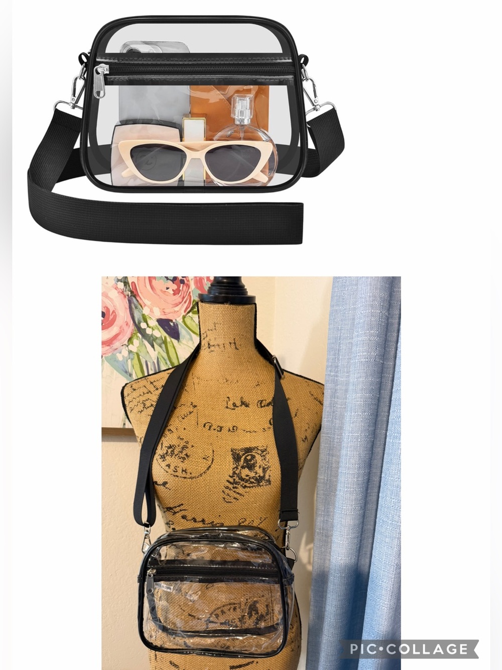 Clear Crossbody Bag for Women - Black Trim
